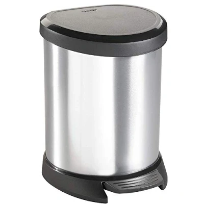 Image of Curver Metal Effect Pedal Touch Deco Bin, Silver, 5 Litre