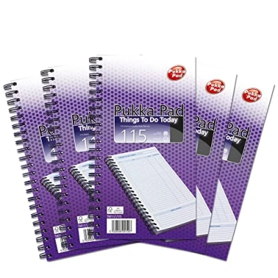 Image of Pukka Pad, Things To Do Today Note Pad Pack of 5 Wirebound Notebooks with 115 Sheets 80GSM Paper Perforation Includes Space for Appointments, Sketches, Lists, and More