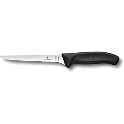 Image of Victorinox Fibrox Boning Knife Curved Edge Narrow, Stainless Steel, Black, 15 x 5 cm