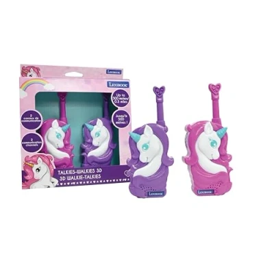 Image of Lexibook, Unicorn, 3D Unicorn Walkie Talkies, 500m Range, 2 Communication Channels, Belt Clip, Pink/Purple, TW18UNI