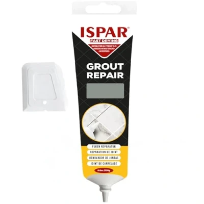 Image of Ispar Tile Grout, 250 g Grey Grout Reviver, Fast Drying Premixed Repair Kit with Spatula, Ideal for Bathroom, Kitchen &amp; Floor Tiles Renewal