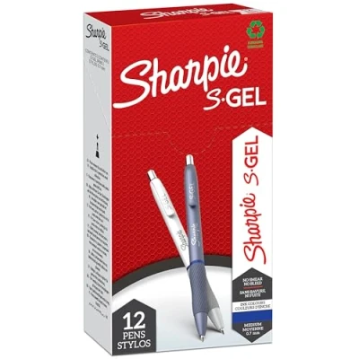 Image of Sharpie S Gel Pens Medium Point (0.7mm) Frost Blue &amp; White Pearl Barrels Ink 12 Count