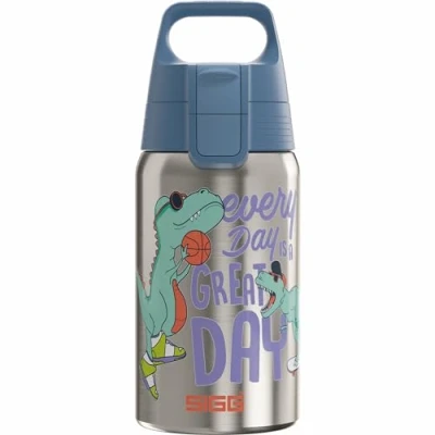 Image of Sigg Stainless Steel Kids Water Bottle Shield Great Day Suitable For Carbonated Beverages Leakproof Lightweight BPA Free Brushed with Dino 0.5L