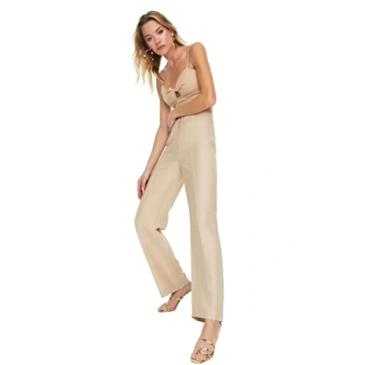 Image of Trendyol FeMan High Waist Wide Leg Flare Trousers Beige