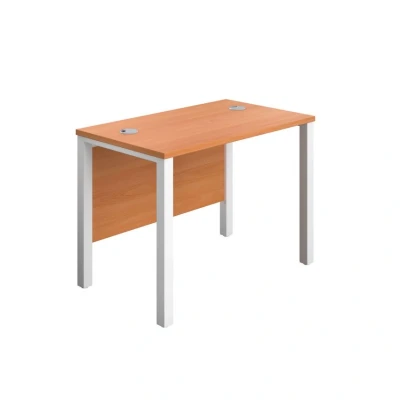 Image of Office Hippo Heavy Duty Rectangular Goalpost Desk, Home Table, Integrated Cable Ports, PC Desk For or Home, 5 Yr Wty, MFC Beech Top, White Frame, 100cm x 60cm