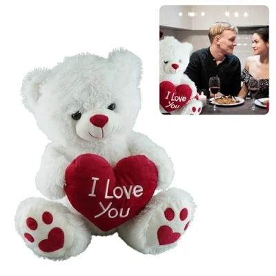 Image of Teddy Bear White Giant Plush Toys Red Heart, I Love You Large Stuffed Toy Animal Soft Cuddly Doll Valentine Day Gifts Birthday Baby Shower Kids Gift Huge Life (18&quot; Bear)