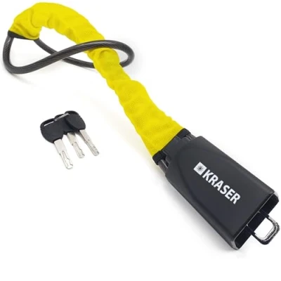 Image of KRASER KR882Y Steering Wheel Lock Seat Belt Anti Theft Device, More Visible Flexible Steel Cable Loop Hitch, Universal Inmovilitzer Device for Vehicle Car, Truck, Van, Motorhome Camper