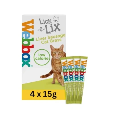 Image of WEBBOX Lick e Lix Cat Treats, Liver Sausage &amp; Grass Yoghurt Snack, 16 x 15g Sachets