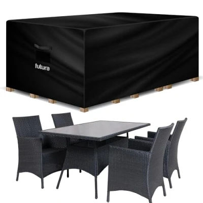 Image of Futura Premium Rectangular Garden Furniture Covers Waterproof 150x90x75cm, Heavy Duty 600D Oxford Fabric Outdoor Table, Patio &amp; Rattan Covers, PVC Lined, Air Vents and UV Safe