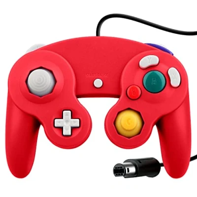 Image of OSTENT Wired Shock Game Controller Compatible for Nintendo GameCube NGC Video Color Red