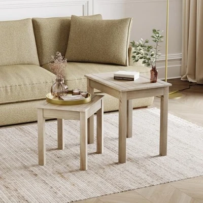 Image of Vida Designs Panama Nest of 2 Tables Unit Solid Pine Modern Side Lamp Living Room Furniture