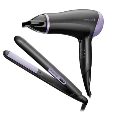 Image of Remington Hair Straightener and Dryer (Hair Care Gift Set: Slim Ceramic 2000W with Concentrator) Style Essentials D3016GP
