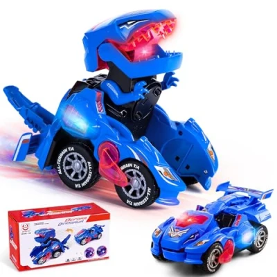 Image of Electric Automatic Dinosaur Transforming Car with Flashing Lights and Sound for 3 7 Years Old Boys Girls Educational Toy Birthday Xmas Gifts Kids