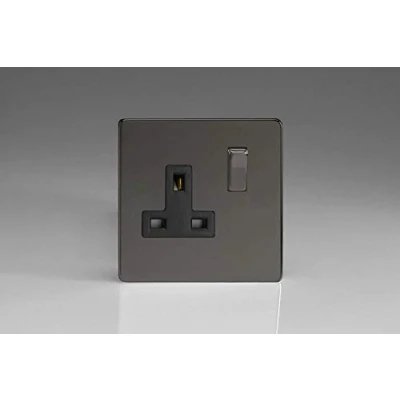 Image of Varilight 1 Gang 13 Amp Single Switched Socket Dimension Screwless Iridium Black XDI4BS