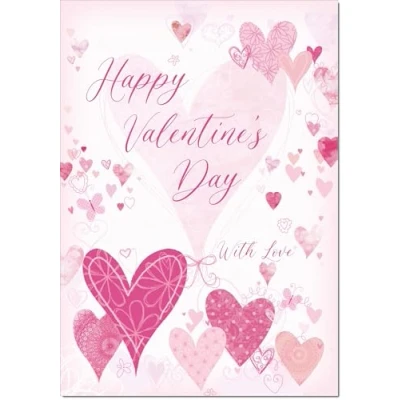 Image of doodlecards Valentine&#039;s Day Card Pink Love Hearts Large A4 Size with Plain Envelope