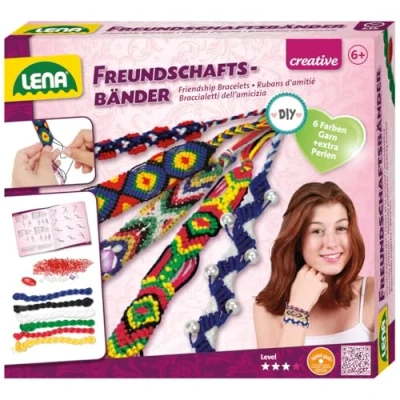 Image of Lena 42686 Craft Friendship Armband, Colours and Many Threading Beads, Children from 6 Years, Jewellery Band Set with Instructions for braiding Wristbands