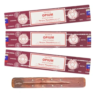 Image of Satya Nag Champa Opium incense sticks x3 pack with SAMASIA holder Used for Aromatherapy, Spa, Yoga, Weddings, Meditation, Healing, Positivity and Relaxation