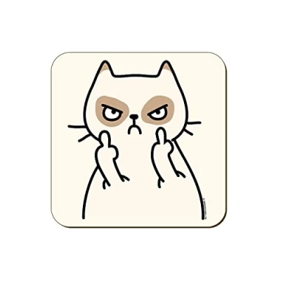 Image of Grindstore Originals Muther Fluffer Cat Coaster White 9.2x9.2cm