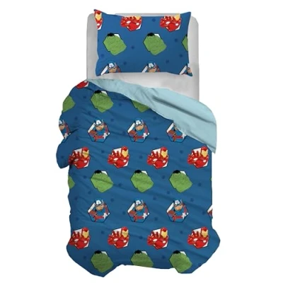 Image of Avengers Single Duvet Cover Set, Cotton, Blue, 155 x 200 cm, Pillowcase 50 80 Marvel Disney 100% Cotton Official Product