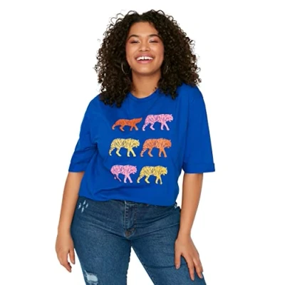 Image of Trendyol FeMan Plus Size Regular fit Basic Crew Neck Knit T Shirt Blue