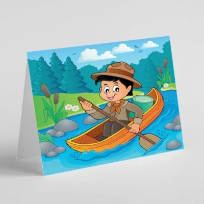 Image of Beebooh cards Boy scout in canoe birthday card