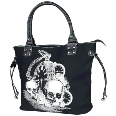 Image of Banned Apparel Skulls &amp; Roses Rockabilly Punk Women&#039;s Handbag, Schwarz, One Size