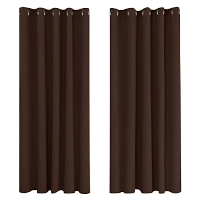 Image of Deconovo Blackout Curtains for Bedroom Thermal Insulated Ring Top 66 x 72 Drop Inch Chocolate 2 Panels