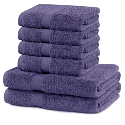 Image of DecoKing Set of 6 Cotton Quality 525 g/m² 4 Hand Towels 50 x 100 cm and 2 Bath 70 140 Violet Absorbent Marina