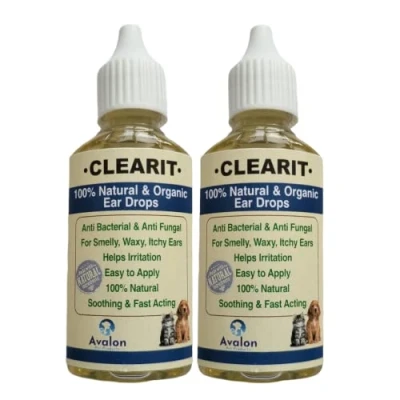 Image of APP Clearit Dog/Cat Super Effective Advanced Ear Drops 2 X 30ml Check our Reviews For Itchy Waxy Smelly Ears 100% Natural &amp; Organic
