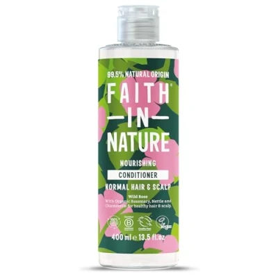 Image of Faith In Nature Natural Wild Rose Conditioner, Nourishing for Normal Hair &amp; Scalp, Vegan Cruelty Free, No SLS, Silicones or Parabens, 400ml