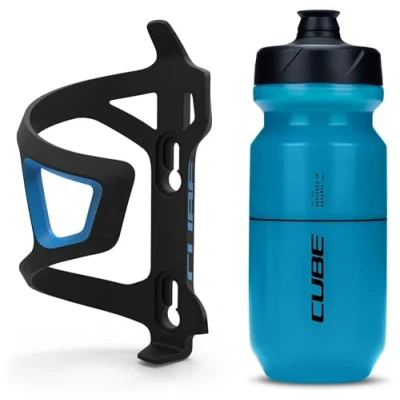Image of Cube HPP Right Side Loading Cage Black &amp; Icon Bottle Blue, 500ml / Lightweight Bicycle Cycling Cycle Bike MTB Mountain Road Water Drink Flask Bidon Bracket Mount Holder HPA Set Accessories