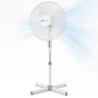 Image of 16 Inch White Pedestal Fan, Adjustable Height, 3 Speed Settings Powerful Electric Floor Fan for Cool Airflow, Lightweight Standing Home, Office, Bedroom &amp; Living Room