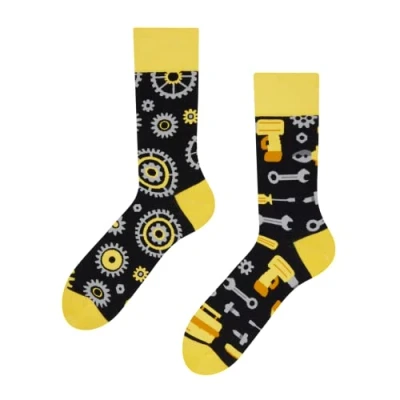 Image of Dedoles Unisex Socks for Women, Men &amp; Kids Cotton Funny Designs Football Bicycle Horses Plants Firefighter Gift Mismatched, Design: Hard Working Mechanics, Colour: Black, Size: 8 9.5 W / 9 11 M UK