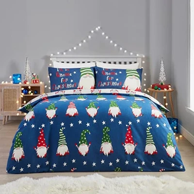 Image of Fusion Navy Blue Christmas Gonk Duvet Cover Double Bedding Size (200 x 200cm) Reversible (2 Colours) 100% Cotton 2x Pillowcases Included Gnome