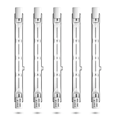 Image of Bonlux R7s Halogen Bulbs 118mm 100W Dimmable, Linear Floodlight J118 Security Light Bulb J Type Double Ended Bulbs, Warm White 2800K, 5 Pack