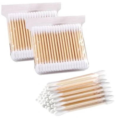Image of WOLMIK Cotton Buds Pack of 200 Bamboo with Wooden Handles Sustainable for Make Up Clean Care Ear Cleaning Wound Cosmetic Tool Double Head Biodegradable Environmentally Friendly