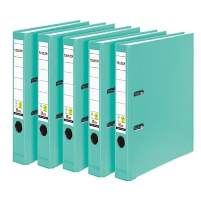 Image of Original Falken 5 pack PP Color plastic folders. Made in Germany. cm narrow DIN A4 pastel colour turquoise vegan ring binder file folder letter office slotted