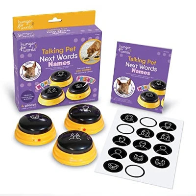 Image of Hunger for Words Talking Pet Next Names 3 Piece Set of Recordable Speech Buttons Dogs, Dog Communication