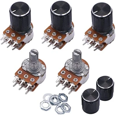Image of Taiss / 5pcs 10K Ohm 6 Pins Split Shaft Rotary Linear Dual Taper Audio B Type Potentiometer, Volume Control Potentiometer B10K + Knob