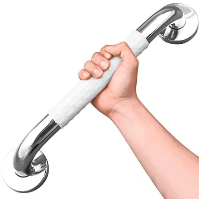 Image of Bath Safety Grab Rail White, 16 Inch Stainless Steel Anti Slip Shower Handles for Elderly, Bar with Ridges, Towel Rail, Disabled, Injured, or Post Op, Bathroom Aid