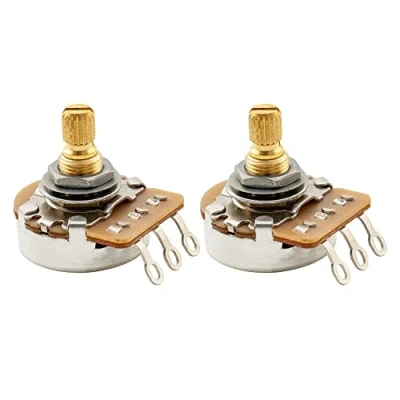 Image of Musiclily Pro HD A250K Full Brass Metric Coarse 18 Spline Split Short Shaft Pots Audio Taper Potentiometers for Electric Guitar Bass (Set of 2)