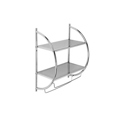 Image of Croydex QM262041 Chrome Plated Mild Steel Wall Mounted Curved Shelving Unit and Towel Rack , 25.5 x 45 54.3 cm