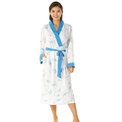 Image of Ladies Luxury Jersey Polycotton Long Dressing Gown UK 10 24 (22/24, Blue)