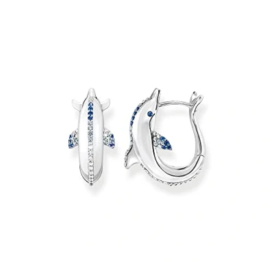 Image of THOMAS SABO Women Hoop earrings dolphin with blue stones 925 Sterling Silver, Blackened CR688 644 1