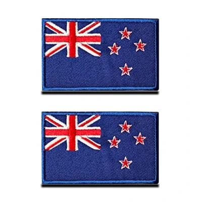 Image of 2 PCS New Zealand Flag Patch Hook and Loop Embroidered National Applique Emblem for Team Work Clothes Football Jersey Backpack Caps Travel Biker Tactical Military