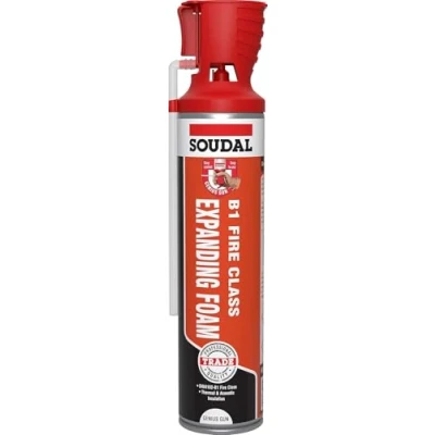 Image of SOUDAL B1 Fire Class &amp; Acoustic Trade Expanding Foam Gap Filler Genius Gun 600ml Rated 4HR One Component, Polyurethane, Rapid Curing