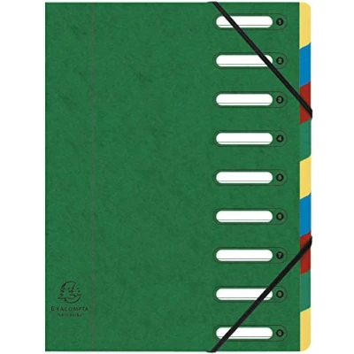 Image of Exacompta Ref 55093E Multipart File with Expanding Spine 245 x 320mm in Size, Suitable for A4 Documents, 425gsm Premium Pressboard, 9 Sections Green