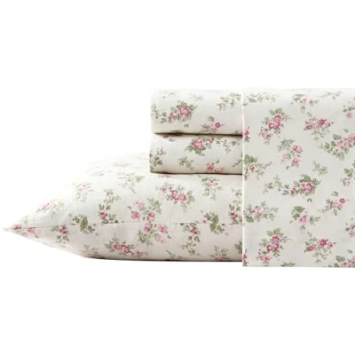 Image of Laura Ashley Cotton Flannel Bedding Set, Audrey Pink/Cream, King