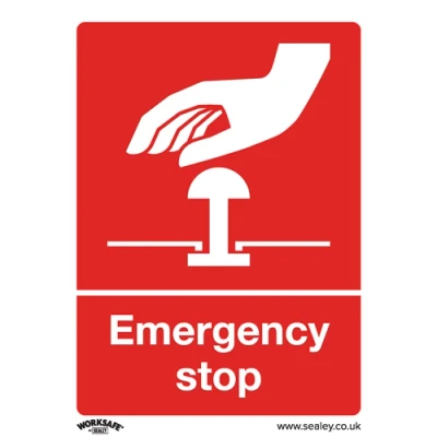Image of Worksafe Safe Conditions Safety Sign Emergency Stop Self Adhesive Vinyl