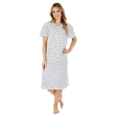 Image of Slenderella Ladies Ditsy Floral Jersey Cotton Nightdress Short Sleeve Nightie UK 24/26 (Grey)
